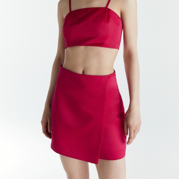 Zara SATIN EFFECT High-waist Wrap Skort Pink S New - Picture 3 of 10